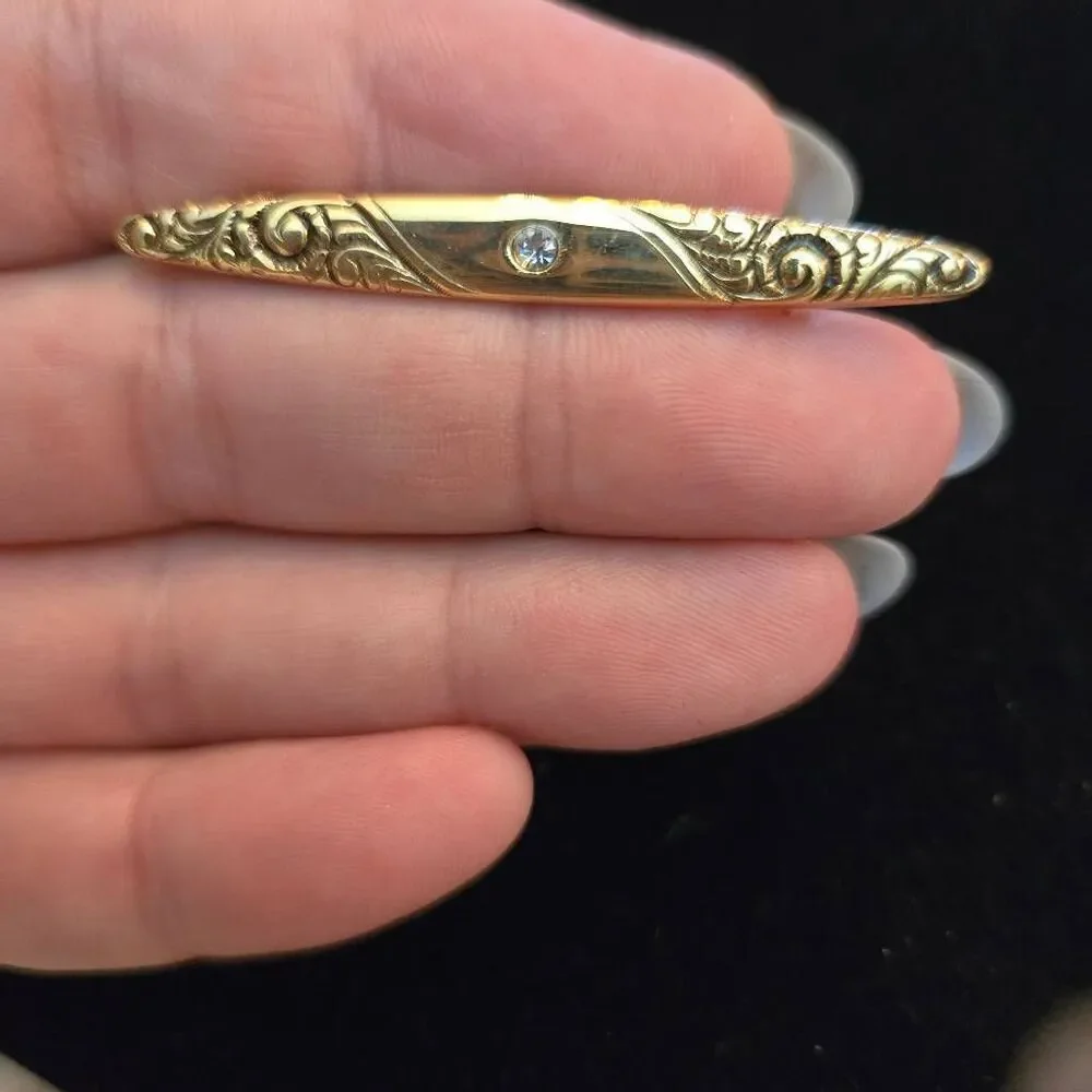 Vintage AVON Gold Tone Bar Pin Brooch Rhinestone Accent